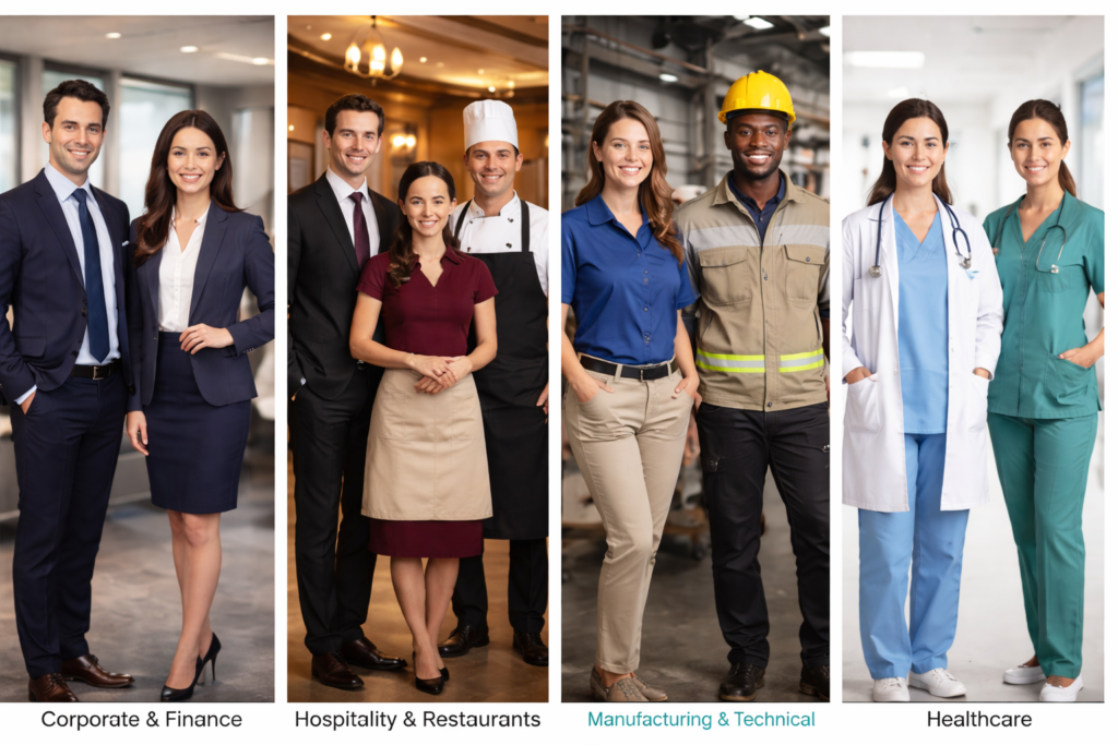 corporate uniform design with brand colours by industry